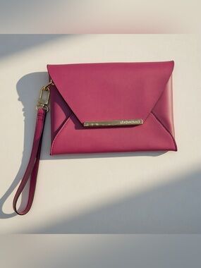 BCBGMAXAZRIA Hot Pink Envelope Wristlet Clutch Gold Hardware NWT